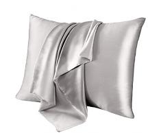 Jaciu Federa 100% seta, per capelli e pelle, federa in seta di gelso su entrambi i lati 21 Momme 600 fili morbidi e traspiranti (Grigio, 51x76cm, 1 pezzo)