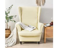 CHNSHOME Copripoltrona con orecchie 1 posto elasticizzato 2 pezzi Coprisedile con Orecchie Fodera per pouf Fodere per poltrone elastiche Beige