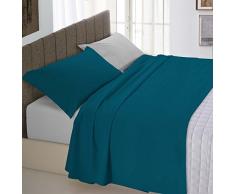 Italian Bed Linen Natural Color Completo Letto Double Face, 100% Cotone, Verde Petrolio/Grigio Chiaro, Una Piazza e Mezza