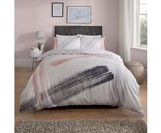 Sleepdown, Set di Biancheria da Letto con Pennello, Colore: Bianco, Antracite, Reversibile, Copripiumino e federe, Morbido, Facile da Pulire, Super King (220 cm x 260 cm), Policotone, Rosa Cipria