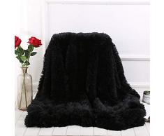Fansu Coperta in Pelliccia Sintetica per Divano, Calda Soffice Coperta in Pile di Corallo Coperta Decorativa Traspirante Inverno Coperte da Letto in Peluche (Nero,130 * 160cm)