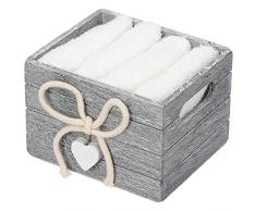 CASA TESSILE Set 4 Lavette Bagno con Cestino in Legno Bruges Asciugamani Piccoli Ospiti con Cestino. - Grigio
