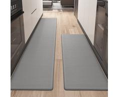 Color G 2 Pezzi Tappeti Cucina, Tappeti da Cucina Set, PVC Tappeti Runner Antiscivolo, Impermeabile, Resistente allolio Durevole Tappetino zerbino Lavabile - 44 x 120 cm + 44 x 240 cm, Grigio