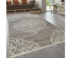 Tappeto Soggiorno Classico Motivo Orientale A Pelo Corto Ornamenti Beige Bianco, Dimensione:120x170 cm