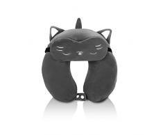 Cuscino da viaggio, in memory foam, per collo e collo, con elastico a forma di U, con maschera per gli occhi, portatile, adatto per aerei auto e ufficio, 1 pezzo grigio