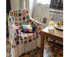 Coperta di nappe alluncinetto fatte a mano mixcolour Granny square coperta divano afgano con nappe cuscino in feltro stile pastorale-120x60cm