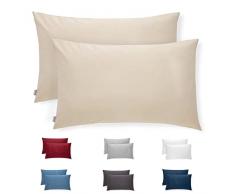 Flowen Federe Cuscini Letto Matrimoniale Cotone 50x80 Set 2 Copricuscini Tessuto Morbido Effetto Seta Anallergico Antiacaro Traspirante con Zip Nascosta Coppia Fodere Lavabili in Lavatrice