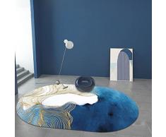 Tappeti Ovale Pelo Corto Antiscivolo Lavabili Tappeto per Salotto Soggiorno Modern Design Arredamento Ornamenti,linee blu, oro, Oval 90 x 150 cm