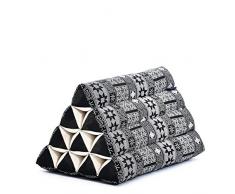 LEEWADEE cuscino triangolare thailandese: poggiatesta kapok naturale, schienale confortevole per la lettura, cuscino fatto a mano, 50 x 33 x 33 cm, nero