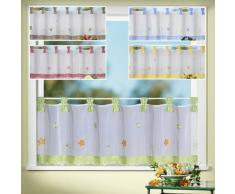 heimtexland Tenda Country Chic Primavera Vichy a Scacchi, con Passanti, Modello Bistro con Fiori Ricamati, 45 x 150 cm,pronte allUso, MOD. 78, Tessuto, Giallo, HxB 45x150 cm