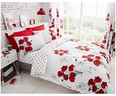 GC GAVENO CAVAILIA Easy Care Blossom Bedding - Set di biancheria da letto matrimoniale, lavabile, set copripiumino botanico traspirante, rosso