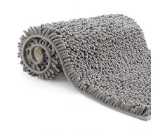 Tappeto Bagno in Microfibra, Tappeto Pelo Lungo 70x120 cm, Tappetini per WC, Morbido, Antiscivolo, Grigio