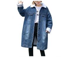 Zldhxyf Trapuntino Leggero Cappotto invernale da donna in jeans addensato in morbido pile Cappotti lunghi in denim Cappotto punk con bottoni a maniche lunghe con tasche Vestaglia