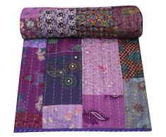 Indian-Shoppers Vintage Patchwork Cotone Copriletto Trapunte Arredamento Indiano Kantha Coperta Twin/Singola mano Ricamo Coperta Biancheria Da Letto Coperte Boho Patchwork Trapunte