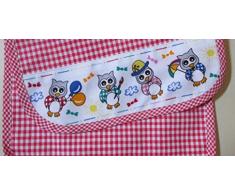 Set Colazione per Asilo Tovaglietta cm 38x48 Tovagliolo cm 30x30. Cotone 100%. Con balza Gufetti applicata