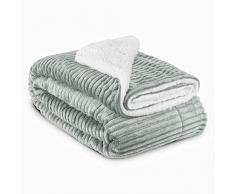 Beautissu Coperta Plaid Sherpa Double-Face 150x200 cm Coperta in Microfibra e Sherpa Elisa - Plaid in Pile Sherpa e Coral-Fleece - Coperta in Pile - Grigio