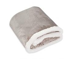 Coperta Pile Plaid Divano Pesante e Caldo con Retro Sherpa da 460 gr/mq Tinta Unita con Cuori Letto Singolo 160x200 cm Dis. Kiki Beige