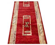 TAPISO Dorian Tappeto Passatoia al Metro Corridoio Soggiorno Salotto Rosso Classico Florelae Fiori Geometrico A Pelo Corto 90 x 600 cm