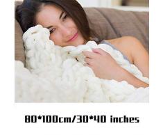 coil.c Grob - Coperta in Lana Lavorata a Maglia, Lavorata a Mano, in ciniglia e Poliestere, per Divano, Decorazione per la casa, Bianco, 80 * 100 cm
