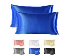 Since Silk Federa di Seta Naturale, Seta di gelso Pura al 100% 22 Momme Federe 2 Pezzi Set, Federa in Seta Protegge I Capelli e La Pelle Previene Le Rughe Blu (50 * 66cm)