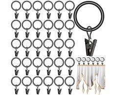 JJQHYC 40 Pezzi Anelli per Tende con Clip, MetalloTendaggi Anello Per asta di metallo con diametroDiametro 25mm
