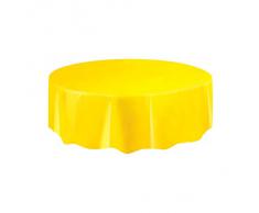 Unique Party 50023 - Tovaglia Plastificata Rotonda Giallo, 2,13 m