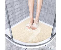 Tappetino doccia angolare antiscivolo 80 x 80 cm, tappetino doccia in luffa per doccia ad angolo, tappetino da vasca curvato strutturato morbido con scarico per zona umida