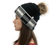 Cappelli alluncinetto Donne Cucitura Plaid Knit Peluche Button Baseball Caps Lana Montato Baseball Cap Uomini, Nero , Etichettalia unica