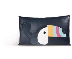 Nici 45169 Tukan Cuscino Rettangolare In Finta Pelle, 43 X 25 Cm, Con Applicazioni Di Peluche, Colore: Blu/Multicolore