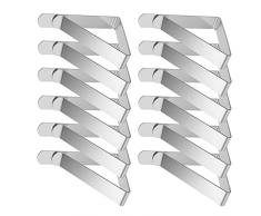 MEIRRAI Ferma Tovaglia da Tavola, 12 Pezzi Grandi Fermatovaglia da Tavola in Acciaio Inox per Feste Allaperto Tavolo da Giardino, 8,2 x 7,5 cm, per Scrivania di Spessore 2,5-6,5 cm, Argento