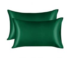 Lirex Set di 2 Federe in Raso, Decorativi Morbido Tinta Unita Quadrate Federe Cuscini Federa di Satin per Cuscino Senza Rughe Resistente Allo Sbiadimento Traspirante (Verde, 50 x 75 cm)