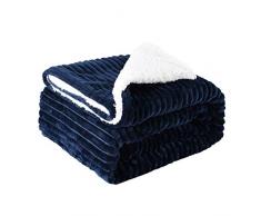 Ousyaah - Coperta in pile reversibile Sherpa, 120 x 150 cm, in finta pelliccia double face, coperta per divano, ultra morbida e calda (marina)