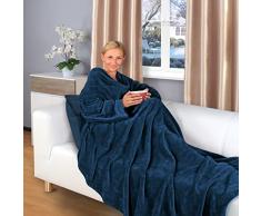 Gräfenstayn® coperta TV con Maniche - 200 x 150 cm - coperta coccolone - molti colori - Pile in microfibra di flanella supersoft - con sigillo Oeko-Tex fiducia certificata (Blu)