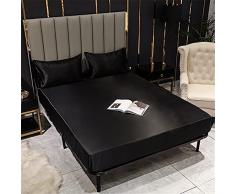 Treer Lenzuolo con Angoli in Seta Satinata Morbida e Traspirante, Lenzuolo Raso Tinta Unita Elastici Tasca, Singolo, Matrimoniale, Una Piazza e Mezza Coprimaterasso (Nero,200x200+40cm)