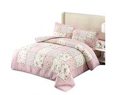 ErZhuiZi Patchwork Copriletto Trapuntato Matrimoniale 230x250 cm Trapuntino per Primaverile Estivo Coperta in Cotone con 2 Federe Shabby Chic Stile Country