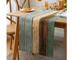 Runner da Tavolo Moderno Tavolo in Legno Turchese Runner da Venatura del Legno Tavolo Decorazione Per Feste Tovaglia Sfumatura Marrone Ciano Verde Blu Dimensioni 33 x 183cm Runner Natalizio da Tavolo
