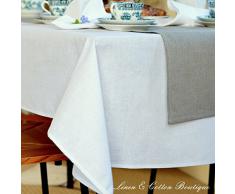 Lusso Tovaglia da Tavola In Stoffa, Bianco - 50% Lino, 50% Cotone (147 x 250cm)