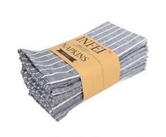 INFEI Tovaglioli di stoffa in cotone e lino a righe bianche morbide - Set di 12 (40 x 30 cm) - per eventi e uso domestico (blu navy)