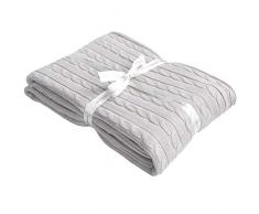 NTBAY Coperta da Lancio in Maglia di Cotone 100% Super Morbida Calda Multicolore (Grigio Argento, 130 x 170 cm)