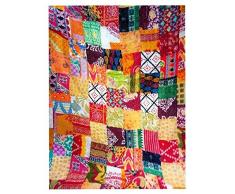 Yuvancrafts Copriletto Kantha indiano fatto a mano, con patchwork assortito, in stile vintage, stile Kantha, coperta Gudari