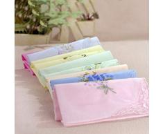 GROOMY 3 Pezzi/Set 29x29cm Fazzoletto da Donna Fazzoletto Floreale Ricamato in Colore Caramello Tasca Hanky Pizzo in Cotone Bavaglino in Cotone Asciugamano Portatile