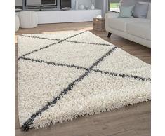 Tappeto Salotto Pelo Lungo Tappeto Soggiorno Shaggy Motivo Diamante Scandinavo, Dimensione:200x280 cm, Colore:Crema