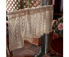ACMHNC 1 Pezzo Mantovana per Finestra Tende da Cucina Vintage Stile Rustico in Pizzo allUncinetto Mezza Tenda Corta per Finestra Bistrot Soggiorno,Beige,W x H 200x60cm