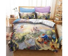 XZHYMJ Set Copripiumino per Ragazzo Ragazza Letto Singolo Matrimoniale King Set di Biancheria da Letto Stampata in 3D Adulti Adolescenti Bambini Set Piumino 220x240 cm_La Bella e la Bestia