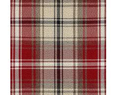 McAlister Textiles Tessuto Tartan Scozzese Tweed Harris | Stoffa per Tappezzeria | Tende, Copridivano, Copri Sedie, Runner Letto | Mezzo Metro Stoffa Rosso, Beige e Strisce Bianche 100x140cm