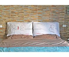 Coppia federe "Calamita" in cotone personalizzate a mano