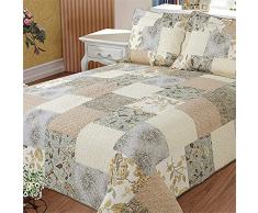 Copriletto e Cuscino Super King Size 250x270 cm Copriletto Trapuntato Patchwork in Cotone con Motivo a Fiori Vintage per Letto King Size con 2 federe