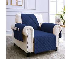 sevis Copridivano Salvadivano 1 Posto/Poltrona (60 CM) Impermeabile con Tasche Portaoggetti, Copripoltrona Imbottitura Trapuntato Antigraffio, Copertura Divano Blu