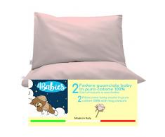 4BABIES-Federa Cuscino 40x60 Bambino- Set 2 Federe per cuscino lettino e culla 100% PURO COTONE Made in Italy - Chiusura a busta - Certificato OEKO-TEX - Biancheria da letto per bambini - ROSA