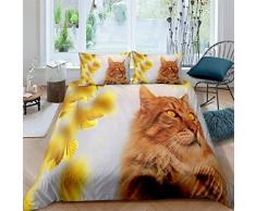 Copripiumino 200 x 200 cm Gatto Carino Bianco Antico Copri Piumone In Microfibra Viene Fornito Con 2 Federe,Set Piumone Leggero e Traspirante